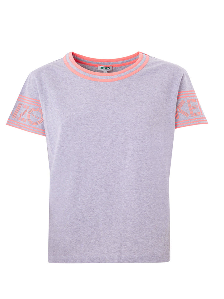 T-Shirt in Cotone Grigio con Logo Kenzo