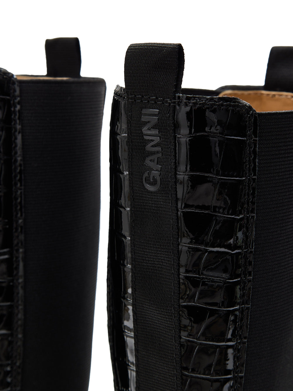 Stivali Alti Chelsea Neri Knee-High con Effetto Coccodrillo