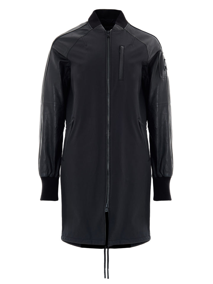 Parka Nero in Tessuto Tecnico e Pelle Moose Knuckles