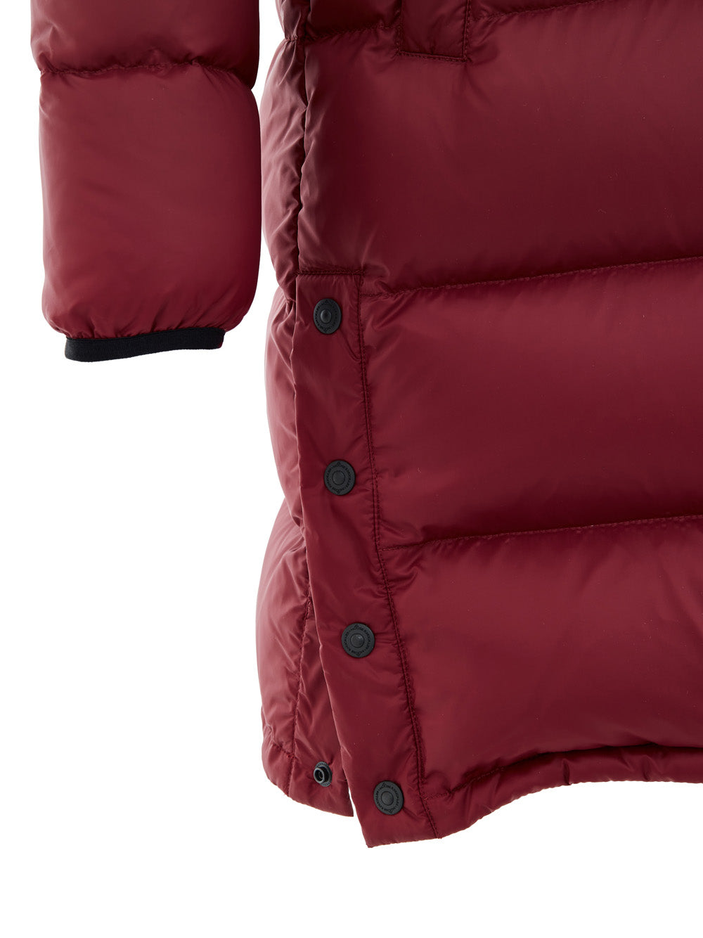 Piumino Puffer Lungo Imbottito con Cappuccio in Bordeaux Moose Knuckles
