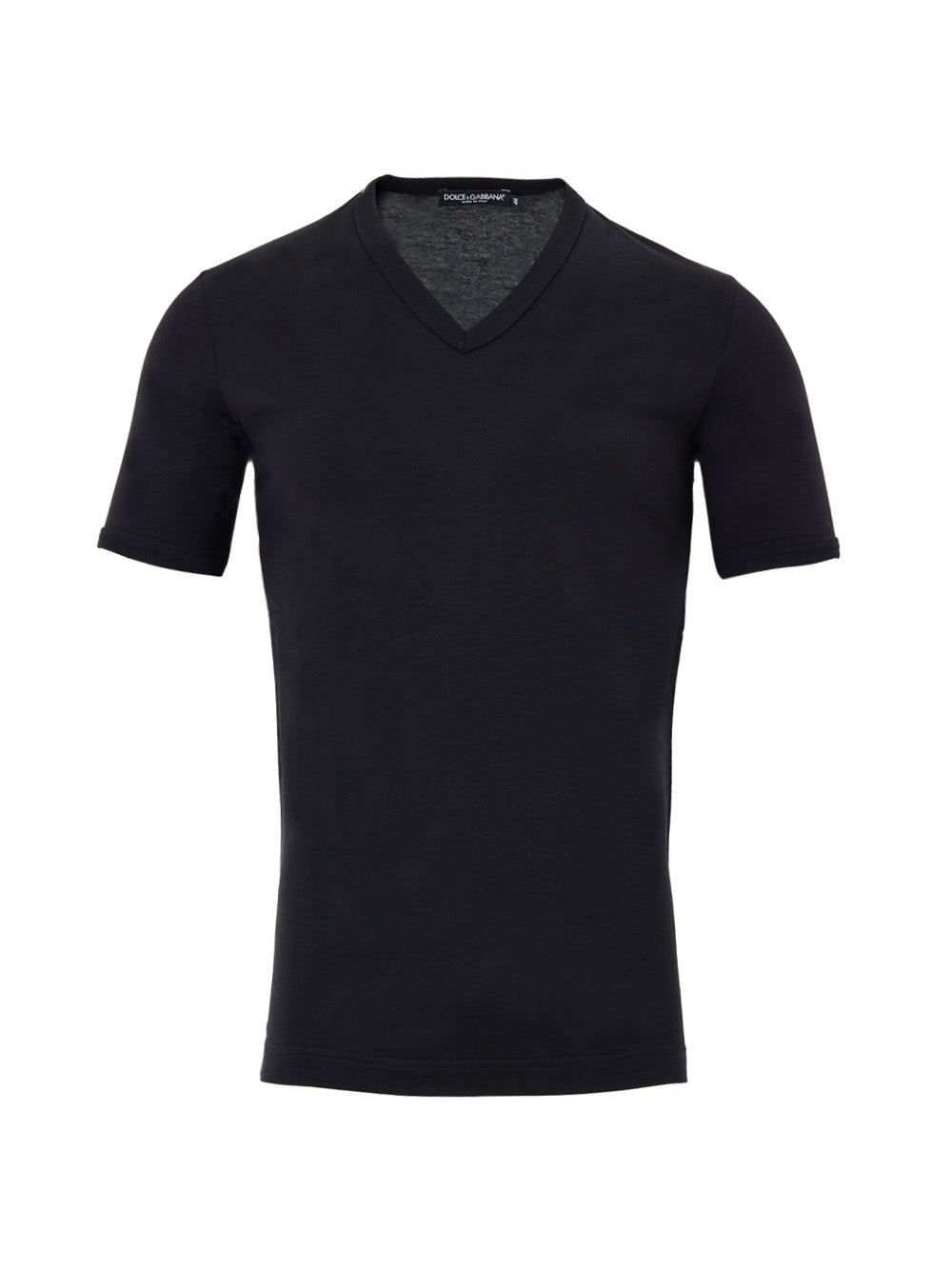 T-shirt Scollo a V in Cotone Nero Dolce & Gabbana