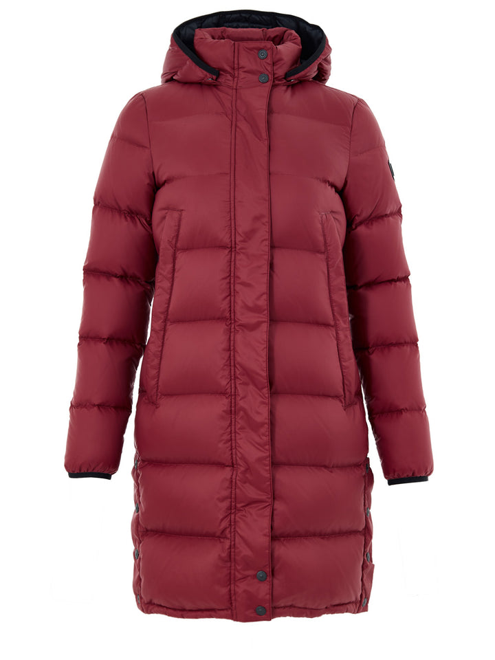 Piumino Puffer Lungo Imbottito con Cappuccio in Bordeaux Moose Knuckles