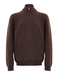 Maglione Cardigan in Lana Marrone con Zip Gran Sasso