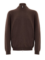 Maglione Cardigan in Lana Marrone con Zip Gran Sasso