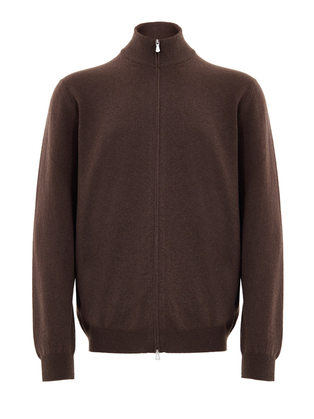 Maglione Cardigan in Lana Marrone con Zip Gran Sasso