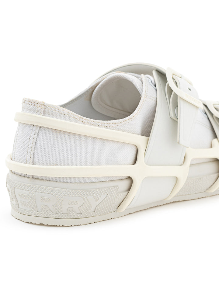 Burberry White Canvas Sneaker with External Rubber Structure