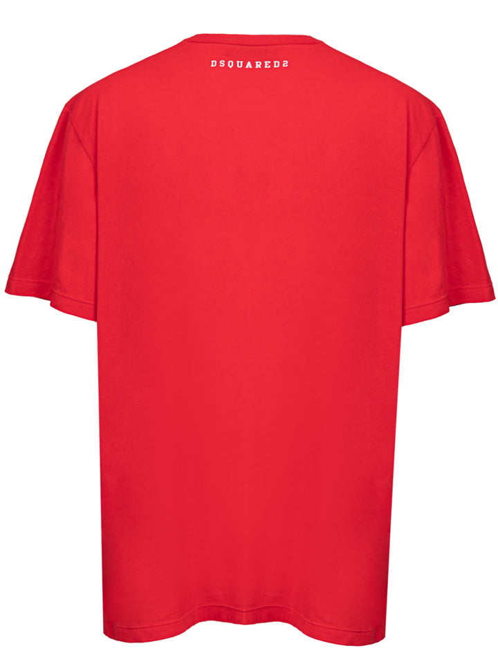 T-shirt Overfit in Cotone Rosso con Stampa Dsquared2.