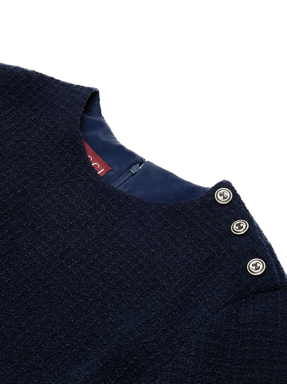 Blue Bouclé Dress with Gucci Logo Buttons – Loxuno