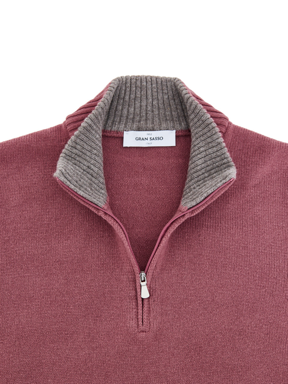 Maglione Lupetto con Mezza Zip in Lana Rosso Porpora Gran Sasso