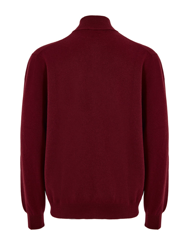 Maglione Lupetto con Mezza Zip in Lana Rosso Scuro Gran Sasso