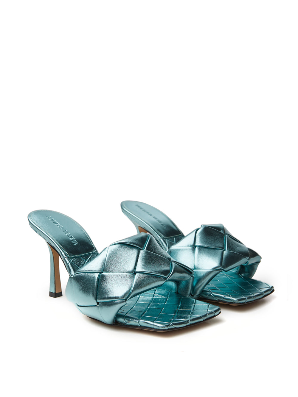 Bottega Veneta Lido Mule Sandal in Metallic Light Blue
