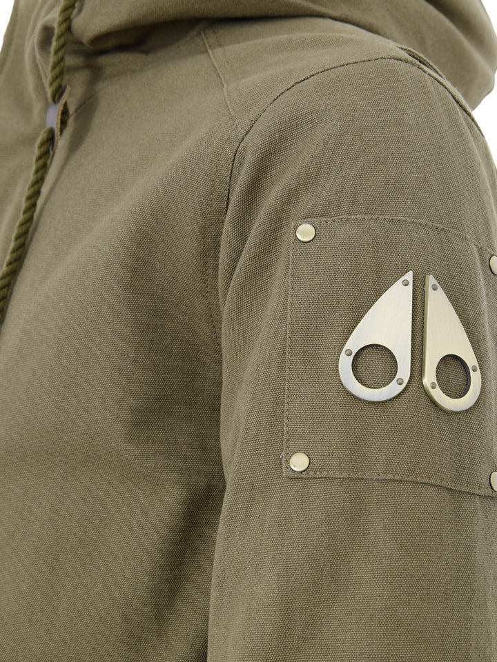 Giubbino Parka Verde Lungo in Tessuto con Tasconi Moose Knuckles