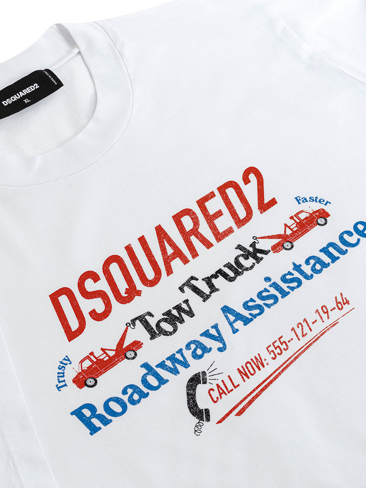 T-Shirt Bianca con Stampa Tow Truck Dsquared2