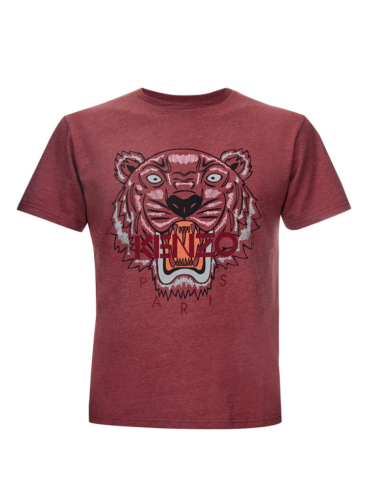 T-Shirt Kenzo in Rosso Délavé con Stampa tigre