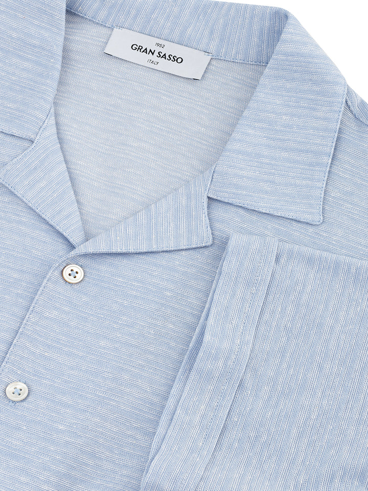 Camicia a Mezza Manica Azzurra Misto Lino Gran Sasso