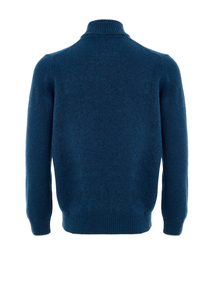 Maglione Lupetto con Mezza Zip in Lana Blu Gran Sasso