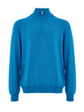 Maglione Lupetto con Mezza Zip in Lana Azzurro Gran Sasso