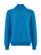 Maglione Lupetto con Mezza Zip in Lana Azzurro Gran Sasso