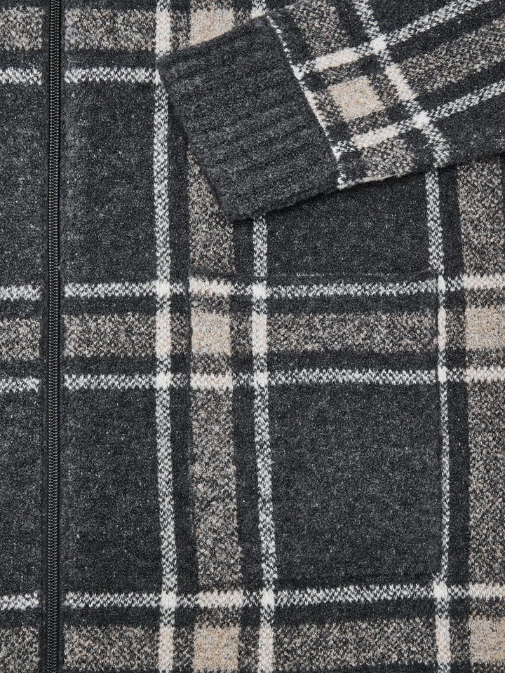 Cappotto in Bouclé Jacquard in Grigio con Maxi Zip Gran Sasso