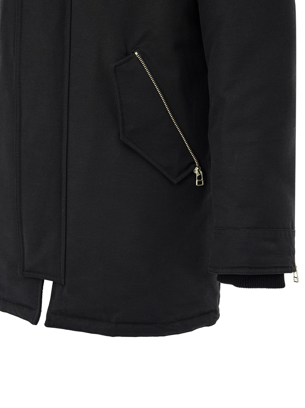 Parka Nero con Cappuccio e Zip Gold Moose Knuckles