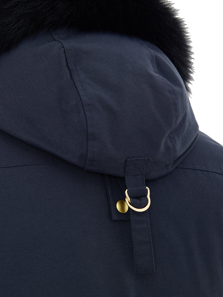 Giubbino Bomber Blu con Cappuccio e Pelliccia Moose Knuckles