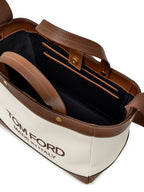 Tom Ford T-Screw Tote Bag aus beigefarbenem Canvas