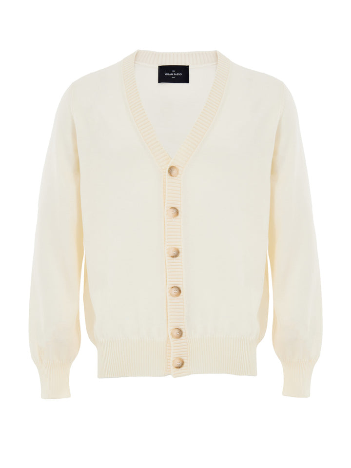 Maglione Cardigan in Lana Pettinata Bianca Gran Sasso