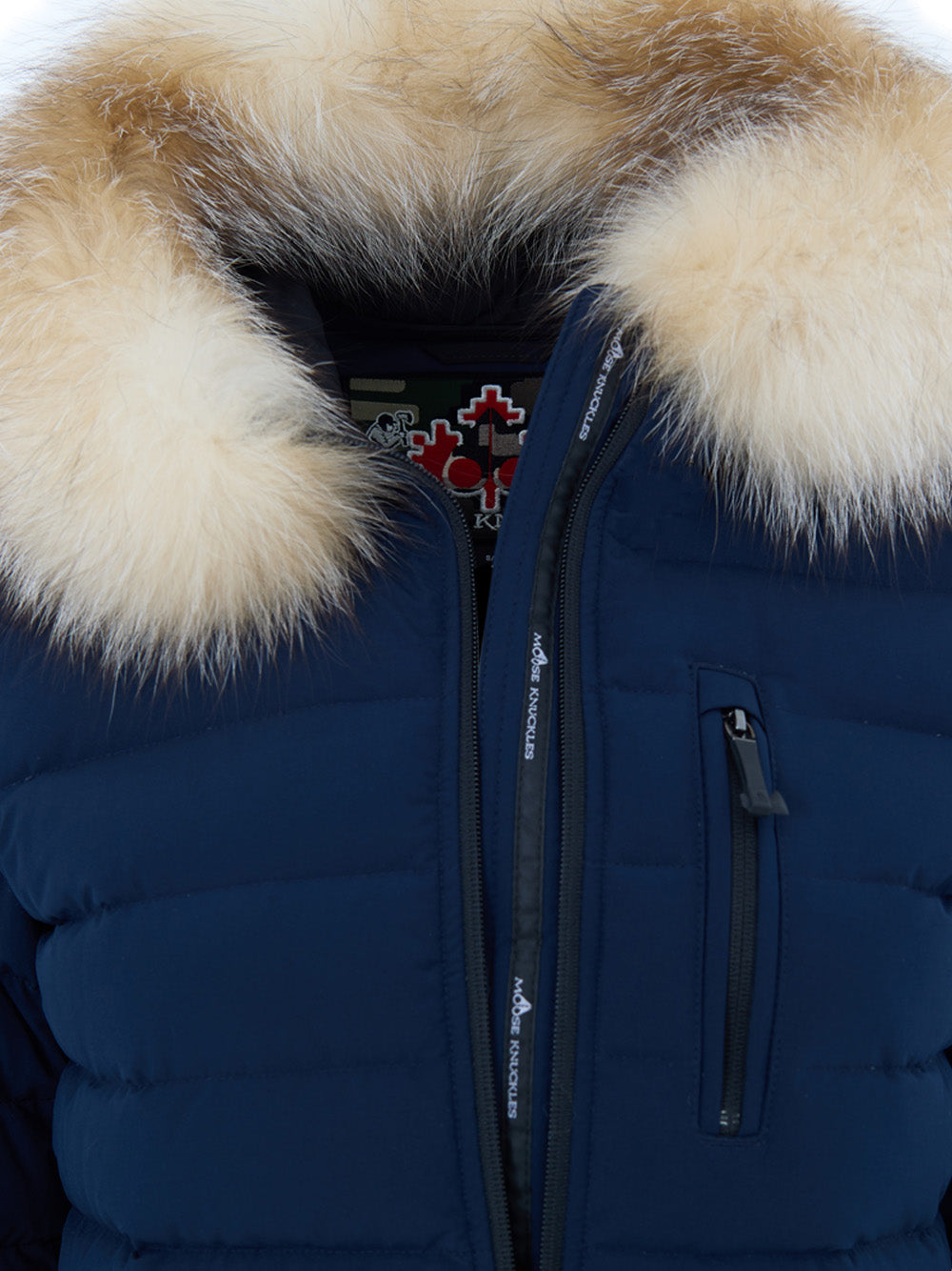 Piumino Lightweight Imbottito in Blu con Collo Pelliccia Moose Knuckles