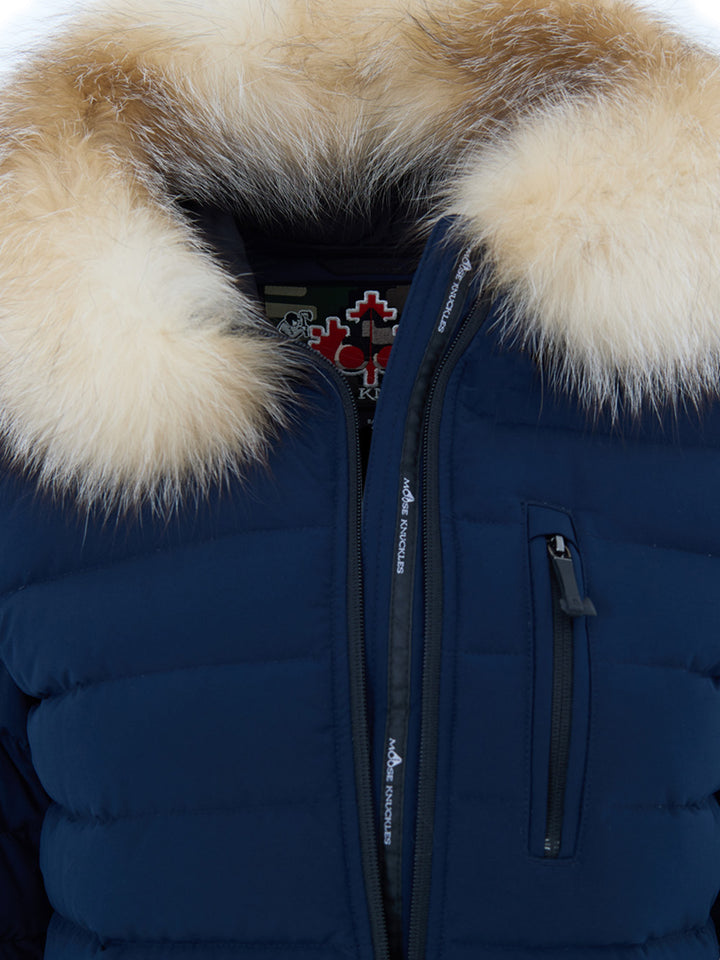Piumino Lightweight Imbottito in Blu con Collo Pelliccia Moose Knuckles