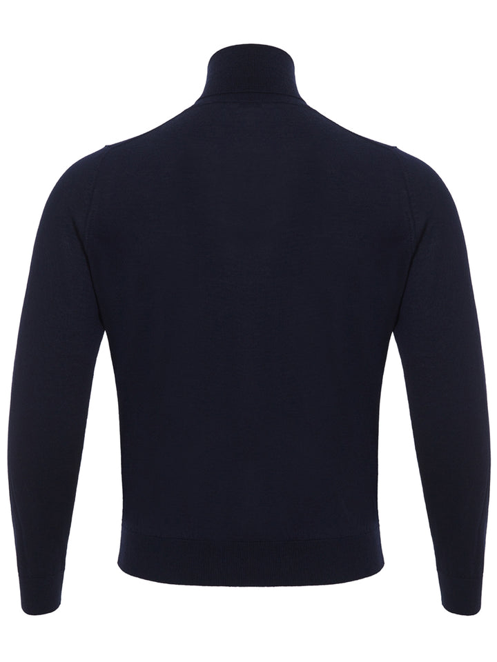 Navy Blue Cashmere and Silk Turtleneck Colombo