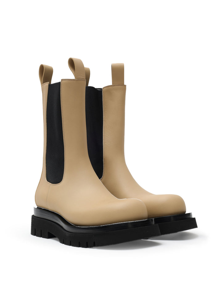 Stivaletti Lug in Pelle Beige e Nera Bottega Veneta