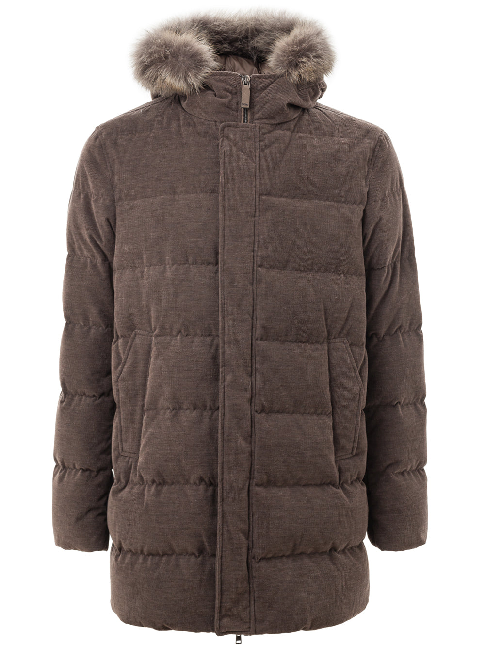 Bomber lungo con cappuccio e pelo rimovibile Herno