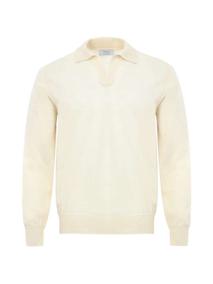 Maglione in Lana Bianca Sottile con Scollo Polo Gran Sasso