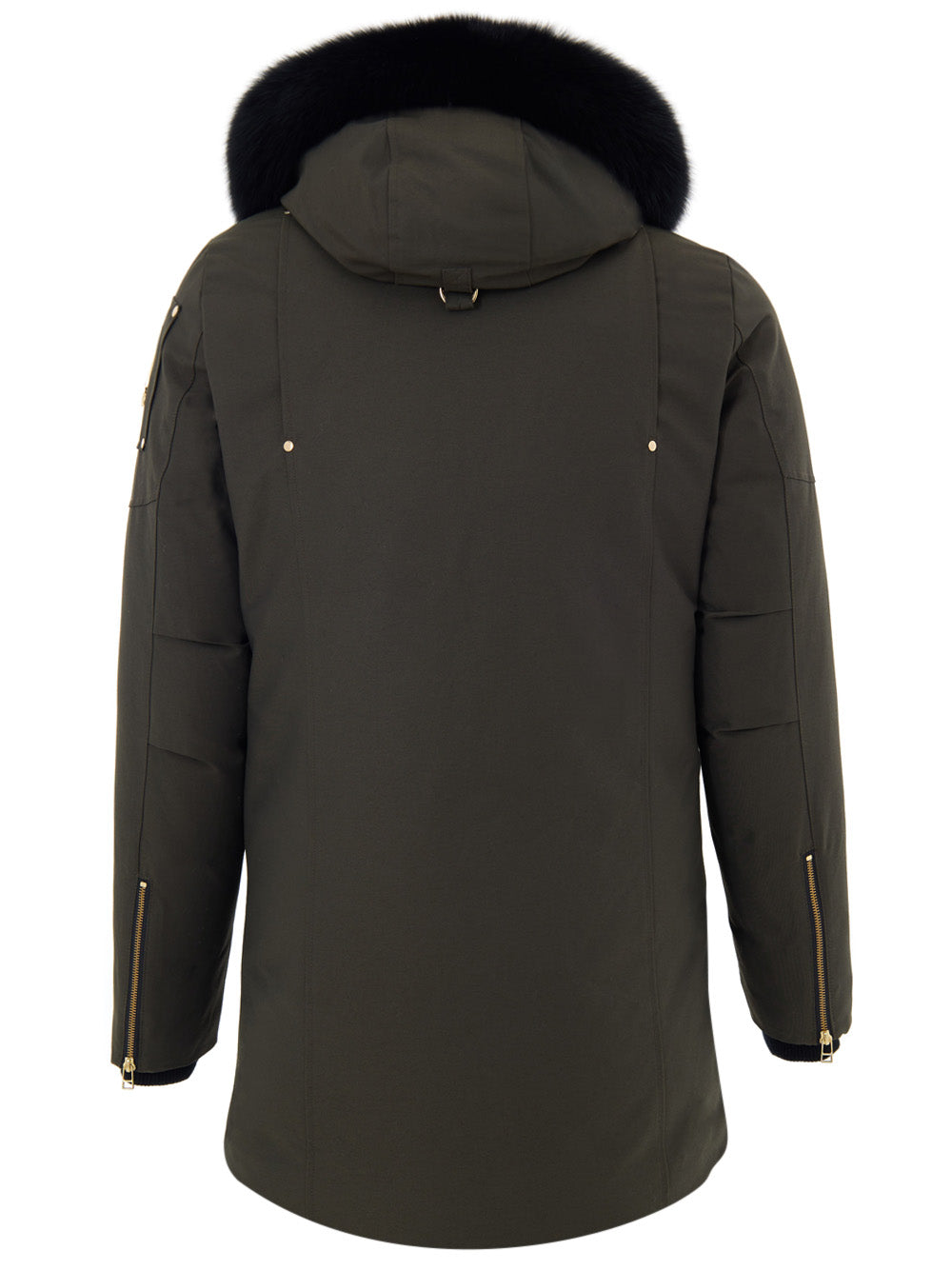 Giubbino Lungo in Tessuto Verde con Cappuccio e Pelliccia Moose Knuckles