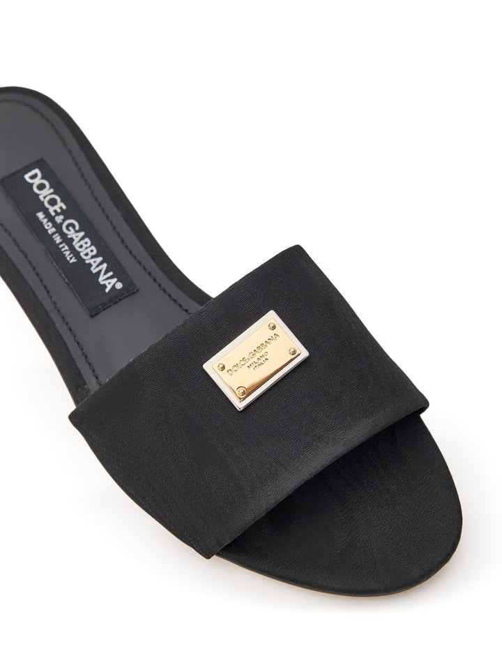 Ciabatta Nera Jacquard con Logo Dolce & Gabbana