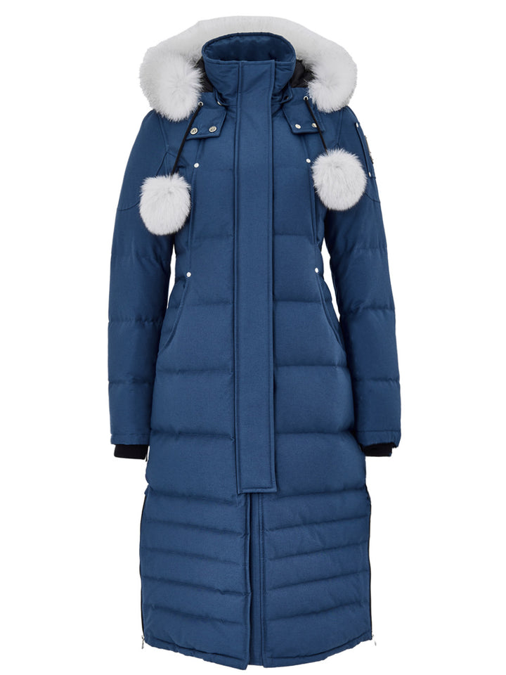 Giubbino Lungo Imbottito Azzurro con Pompom Moose Knuckles