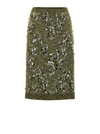 Gonna in Maglia Verde Militare con Paillettes Gucci