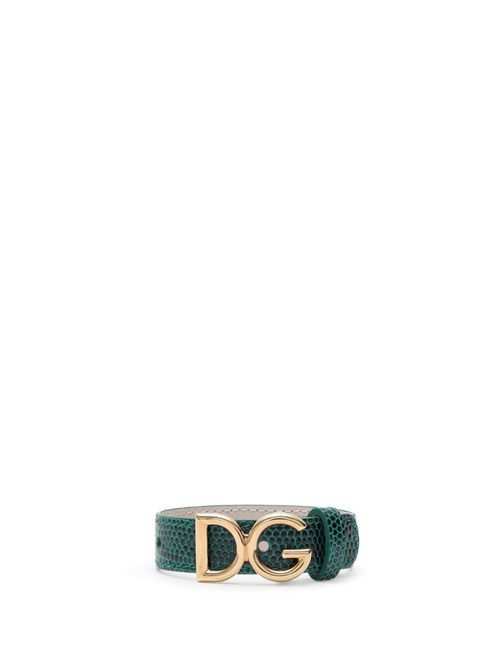Bracciale in Pelle Stampa Rettile in Verde Dolce & Gabbana