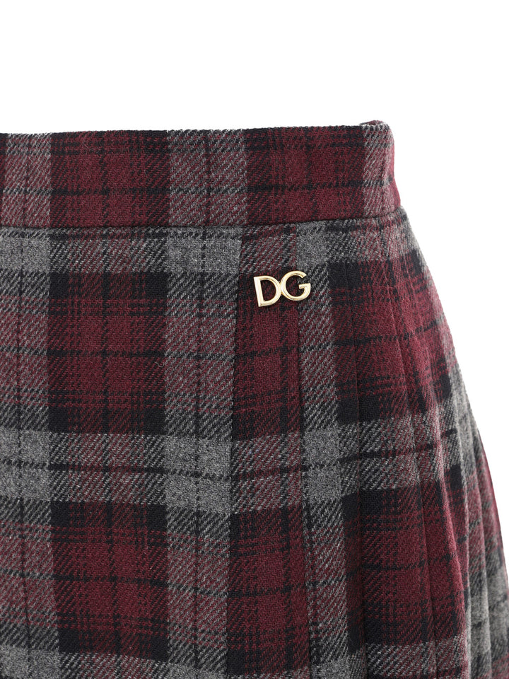 Gonna in Lana Stampa Scozzese in Bordeaux e Grigio Dolce & Gabbana
