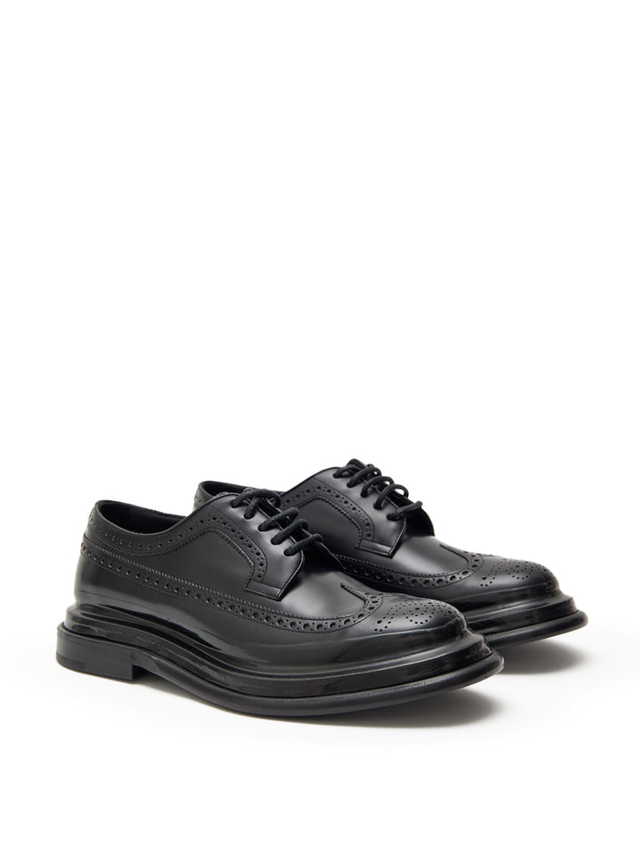 Mocassino Stringato Nero con Impunture e Maxi Suola Dolce & Gabbana