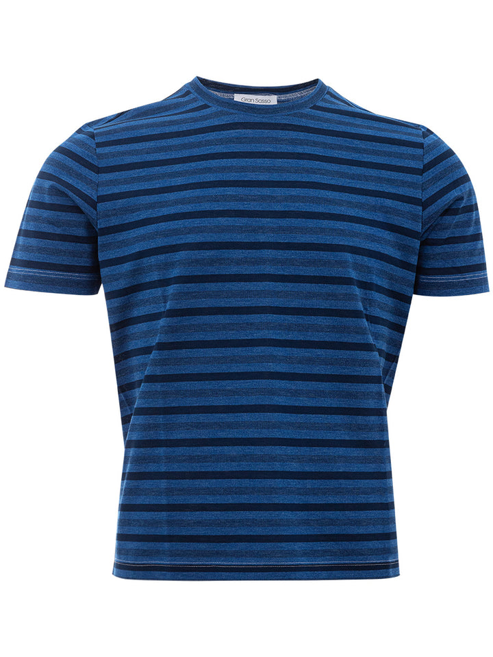 Camiseta de algodón a rayas azules Gran Sasso