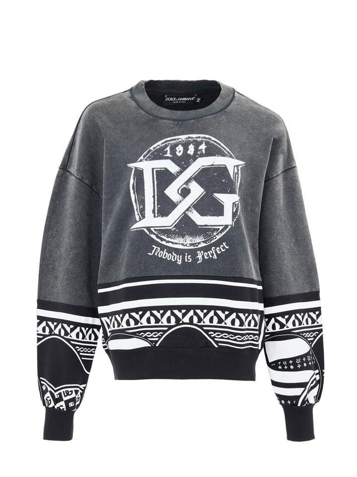 Felpa Nera Délavé con Stampa 'Nobody is Perfect' Dolce & Gabbana