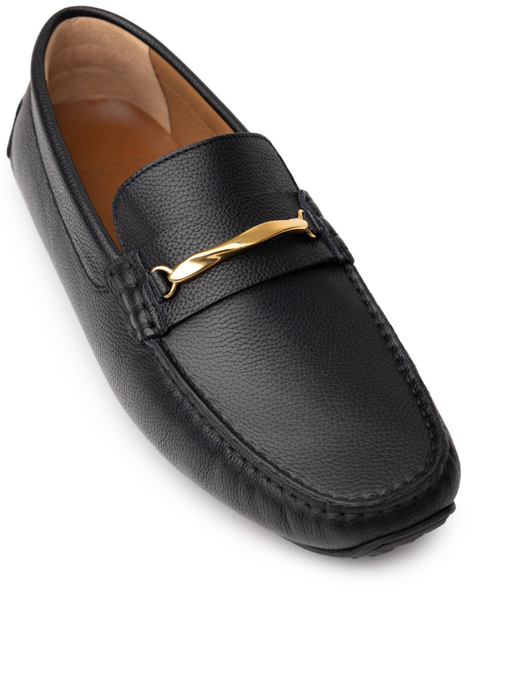 Bally Moccasins in schwarzem Leder mit goldener Plaque