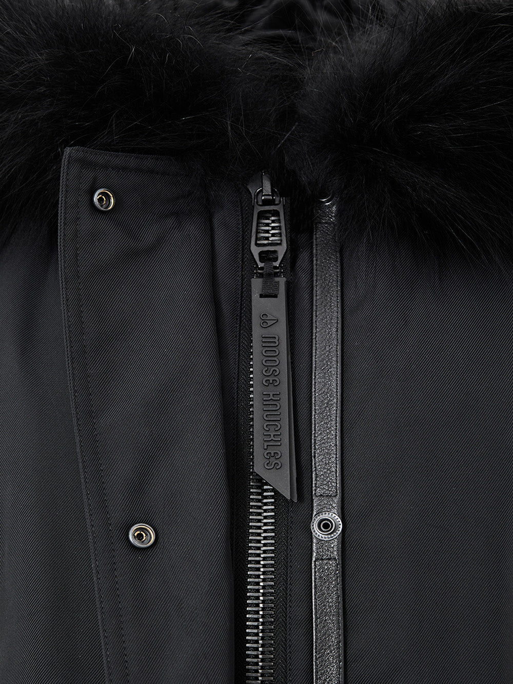 Giubbino Parka Nero in Tessuto Tecnico con Pelliccia Moose Knuckles
