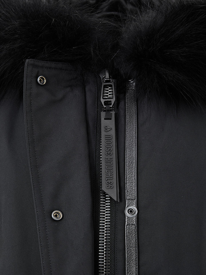 Giubbino Parka Nero in Tessuto Tecnico con Pelliccia Moose Knuckles
