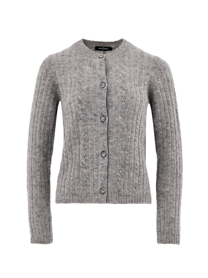 Cardigan con Lavorazione Trecce in Grigio Gran Sasso