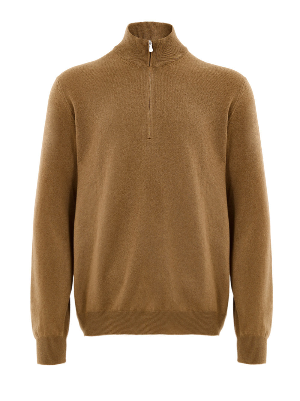 Maglione Lupetto con Mezza Zip in Lana Marrone Gran Sasso