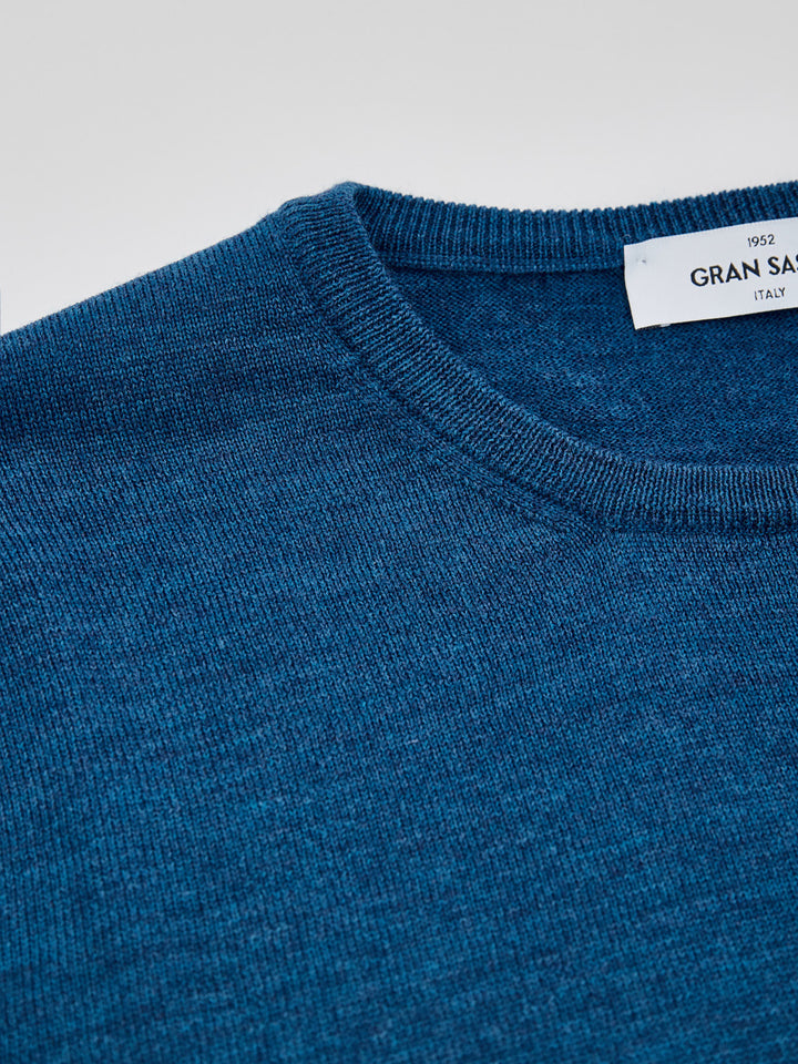 Maglione Girocollo Blu in Lana Sottile Gran Sasso