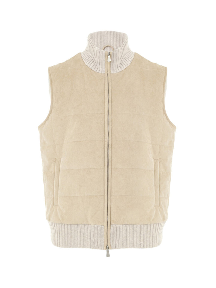 Giubbino Smanicato Imbottito in Alcantara Beige Gran Sasso