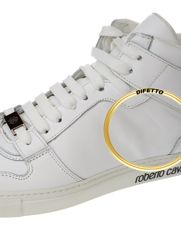 Roberto Cavalli White Leather High Sneakers